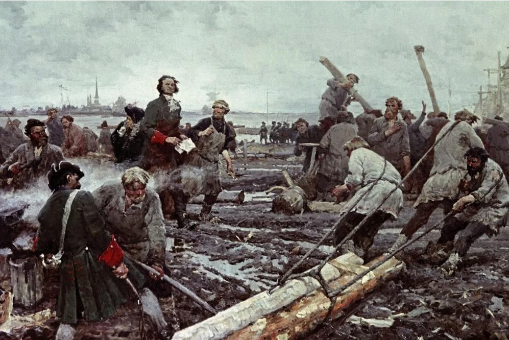 Пётр  Первый на строительстве  Санкт - Петербурга.