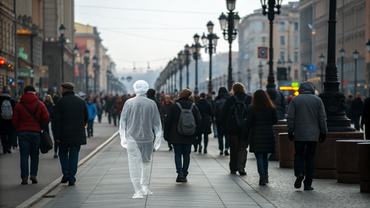 Невидимый человек на фоне гранитных декораций