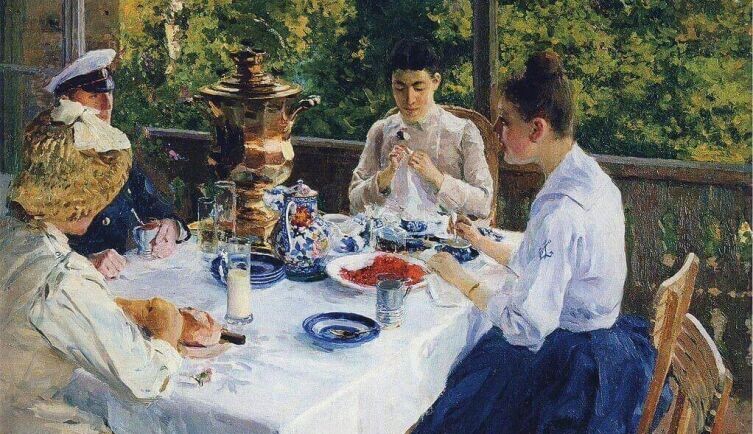     Константин Алексеевич Коровин, «За чайным столом», 1888 г., общественное достояние