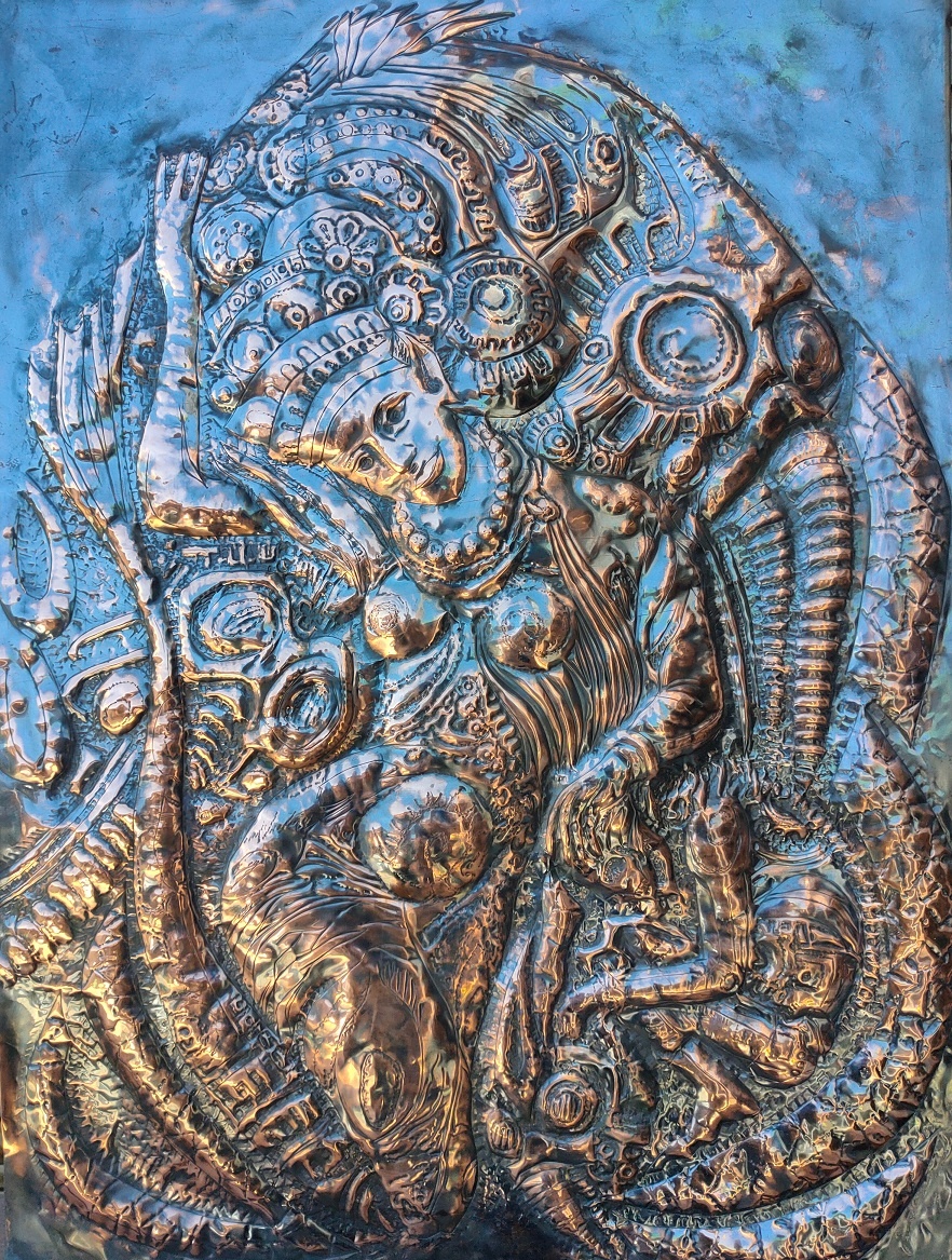 Чеканка. "Жизнь неудавшегося эксперимента". Панно .Медь.60 х75  Иркутск 2022 г.