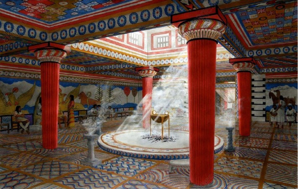 Восстановленное изображение внутреннего убранства дворца Микенского периода