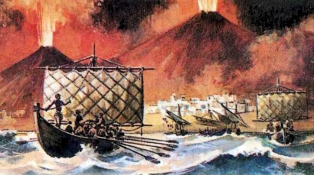 Гибель Критского царства. Извержение вулкана на острове Фера. Фреска. Неизвестный автор