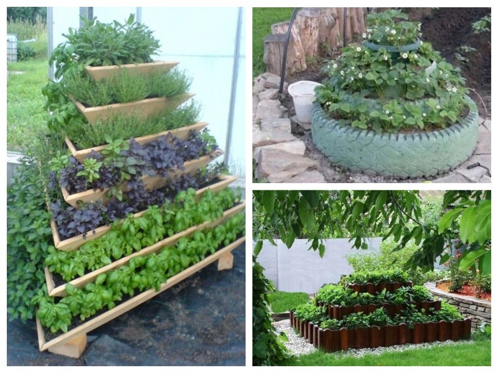    Популярны у дачников грядки-пирамиды из различных материалов