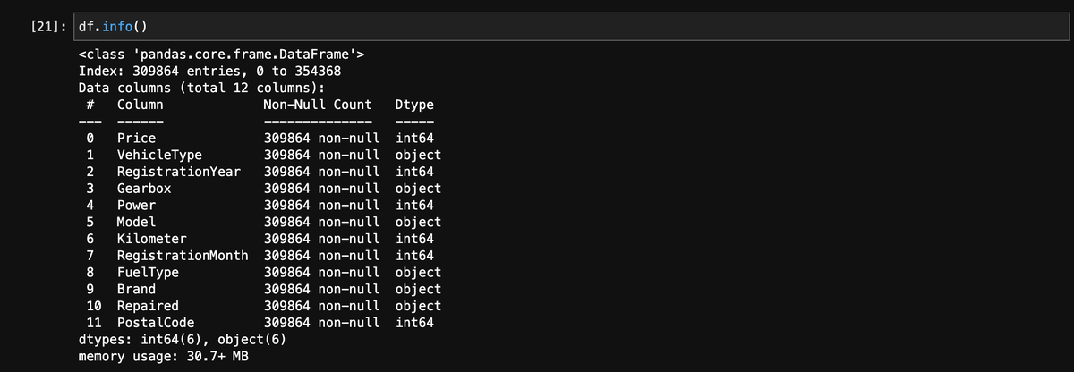 Информация о таблице