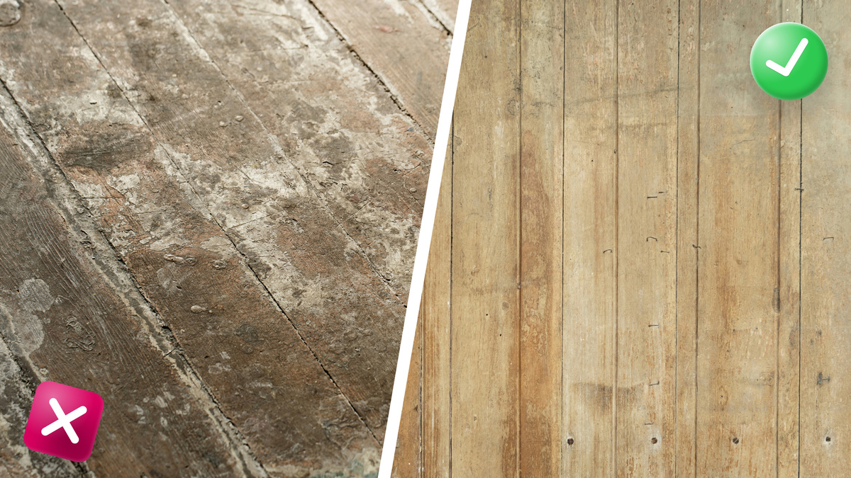 Чтобы было понятнее: примеры старого деревянного пола, на который ни в коем случае не стоит укладывать напольное покрытие, и деревянное основание по принципу "с пивом сойдёт"