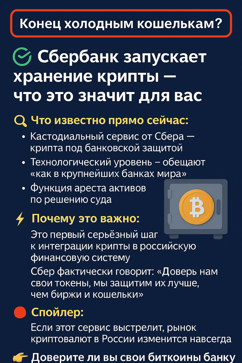 #Сбербанк #крипта #банки #финансы #кастодиум #новостиРФ