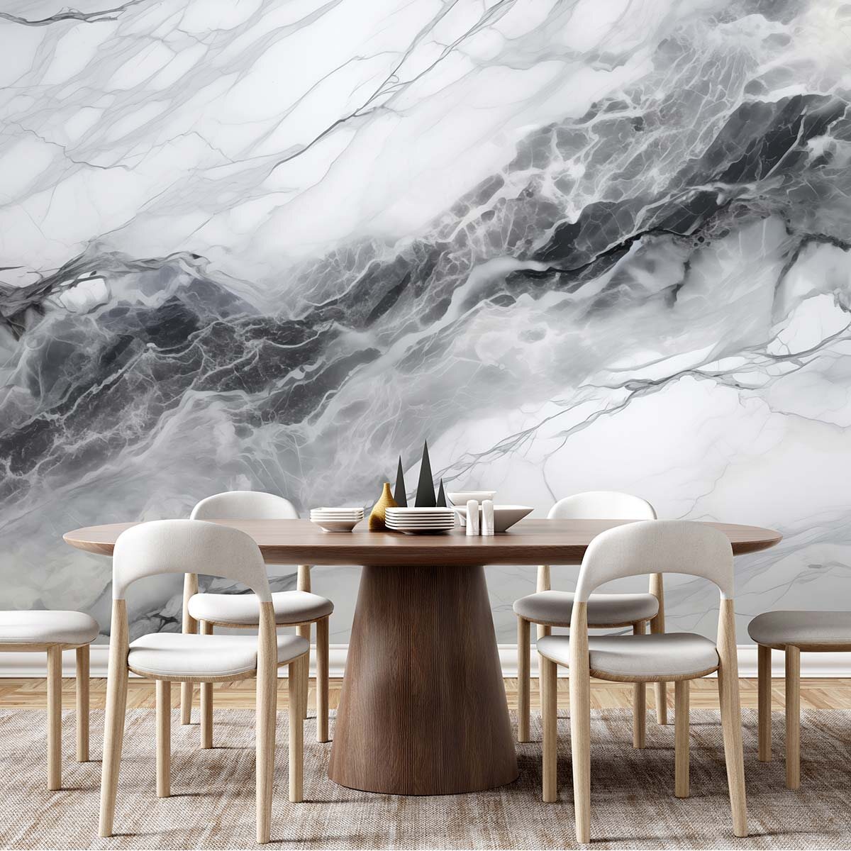 Интерьер с флизелиновыми фотообоями VEROL под мрамор. Артикул на WB: 316185016.