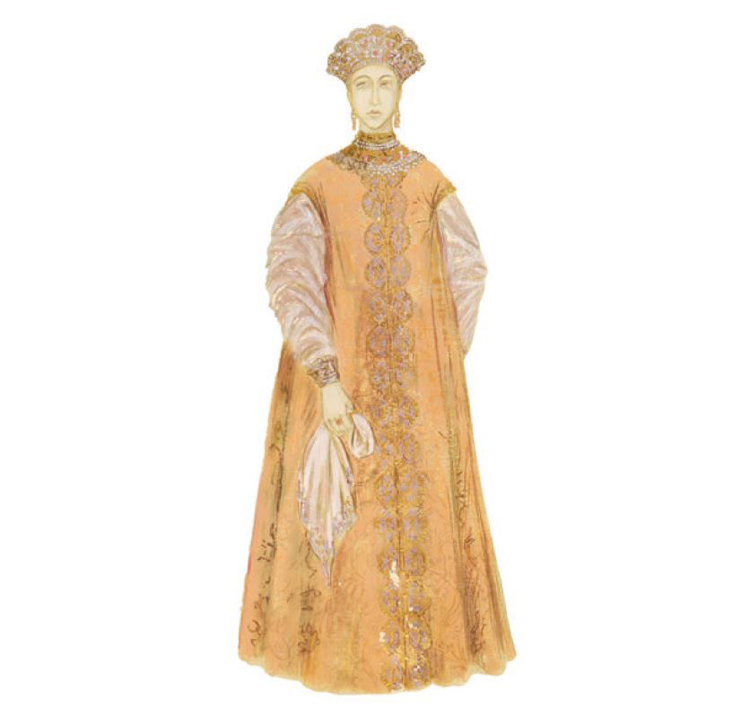 Телогрея распашная. Эскиз костюма для образовательной музейной программы с элементами театрализации. Музеи Московского Кремля, 1999. Художник: О.Н. Поликарпова.