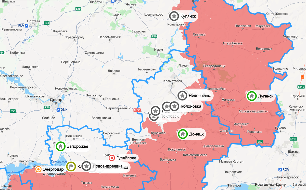 Карта СВО на 18 июля. Скриншот: Яндекс Карты
