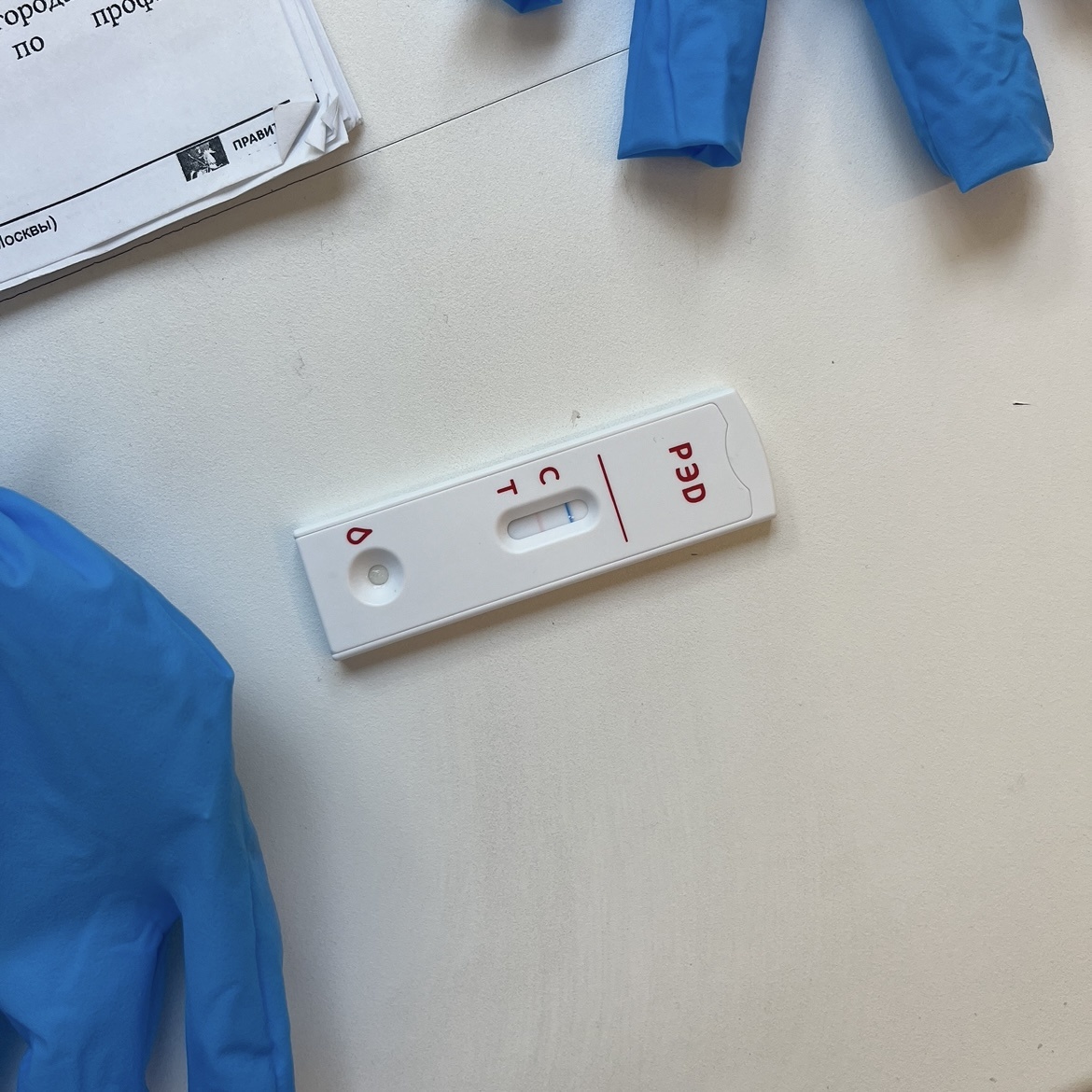 Красная полоска - подтверждение положительного результата, синяя - контроль, что все проведено правильно. 