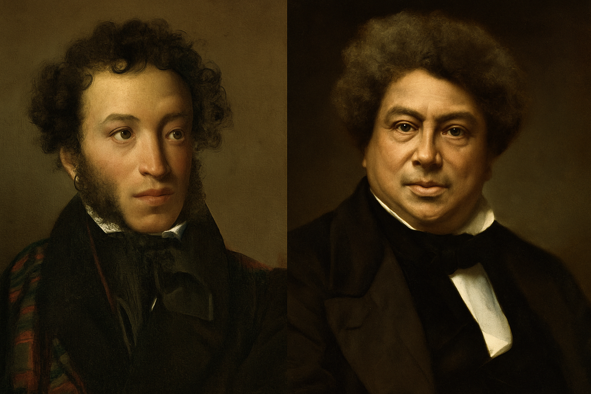 с лева А. Пушкин - с права А. Дюма