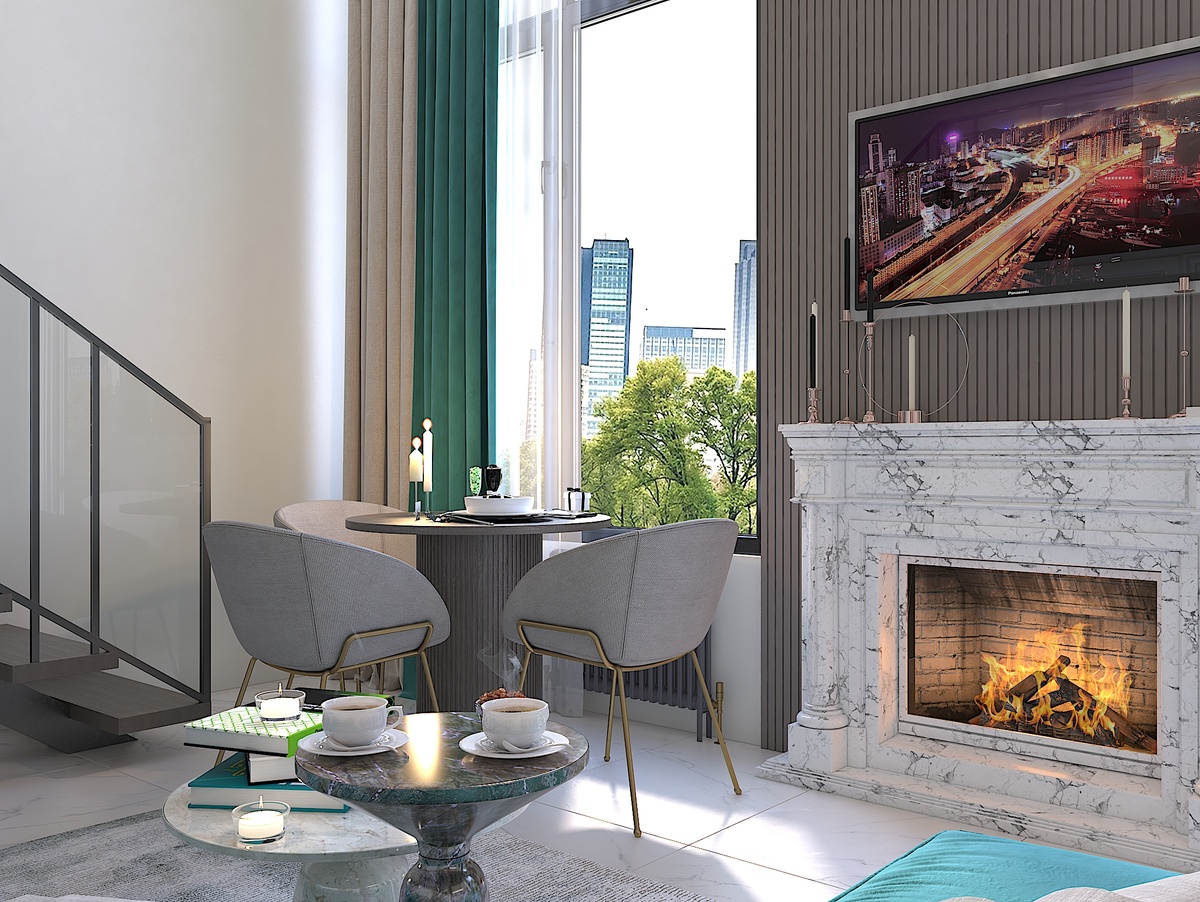 Визуализаци интерьера двухуровневой квартиры