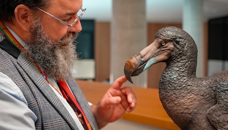 Нил Гостлинг с копией модели дронта Карен Фосетт, которая, по его словам, наиболее точно воспроизводит дронта из всех существующих на данный момент (Фото: Саутгемптонский университет)