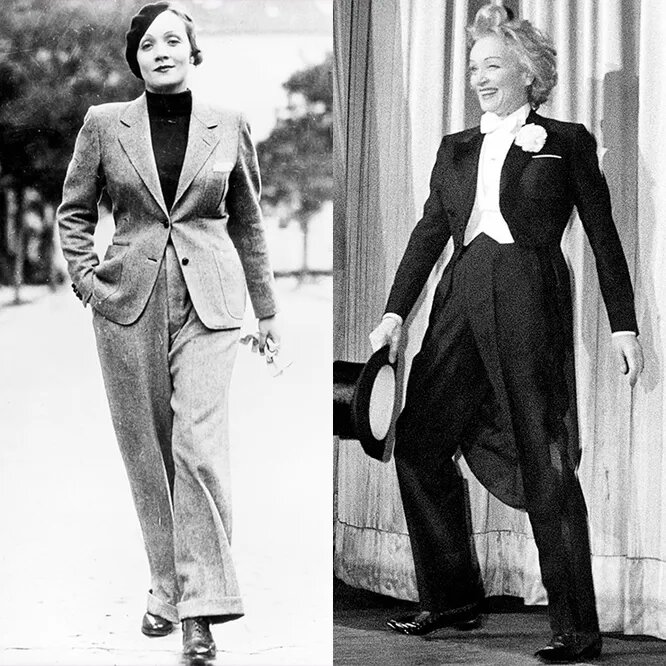 Марлен Дитрих в брюках мужского кроя.