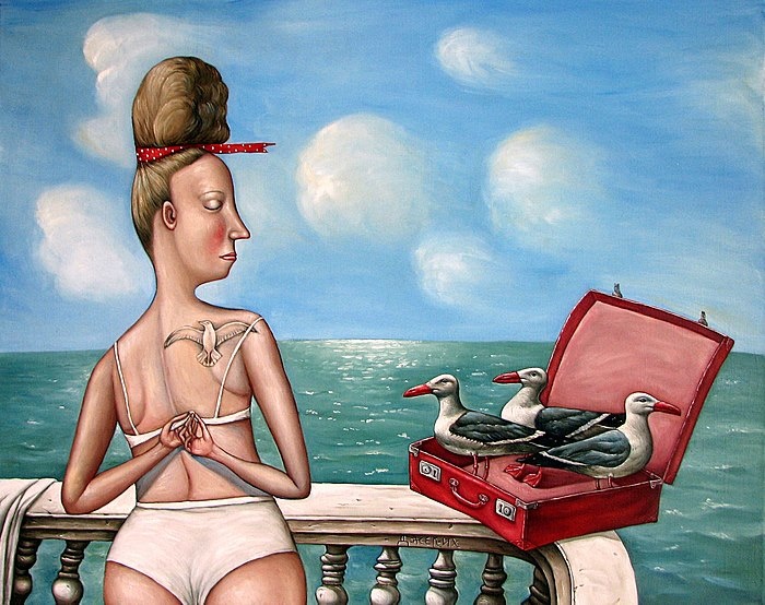 КАРТИНА ХУДОЖНИЦЫ ДЖЕРИХ АНЖЕЛЫ ПОД НАЗВАНИЕМ " ЧЕМОДАН ЧАЕК "