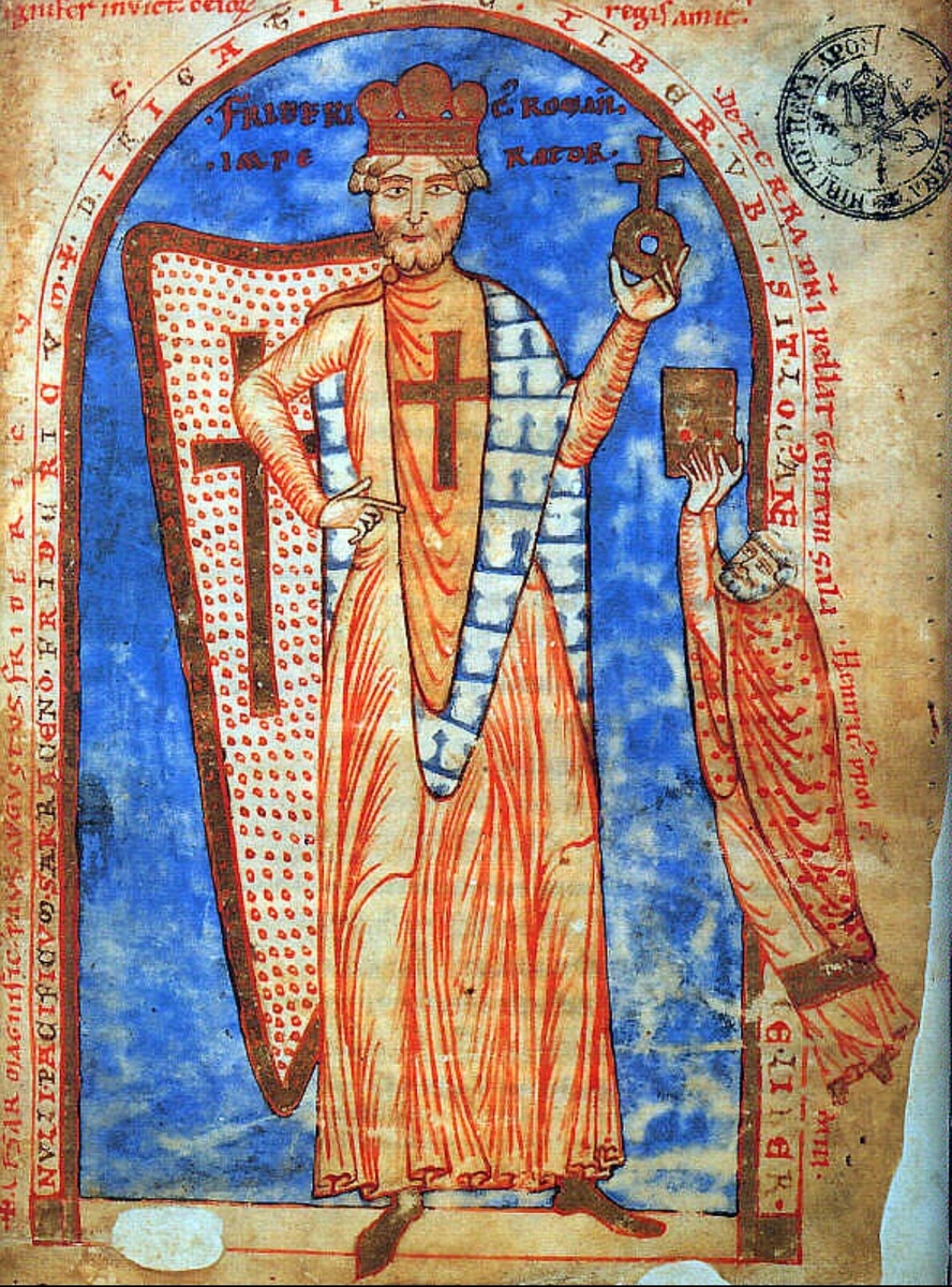 Фридрих I Барбаросса - крестоносец. Миниатюра из рукописи (1188 г.) 