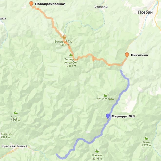 Маршрут Никитино — Бамбаки — Большой Тхач — Новопрохладное и Маршрут №8