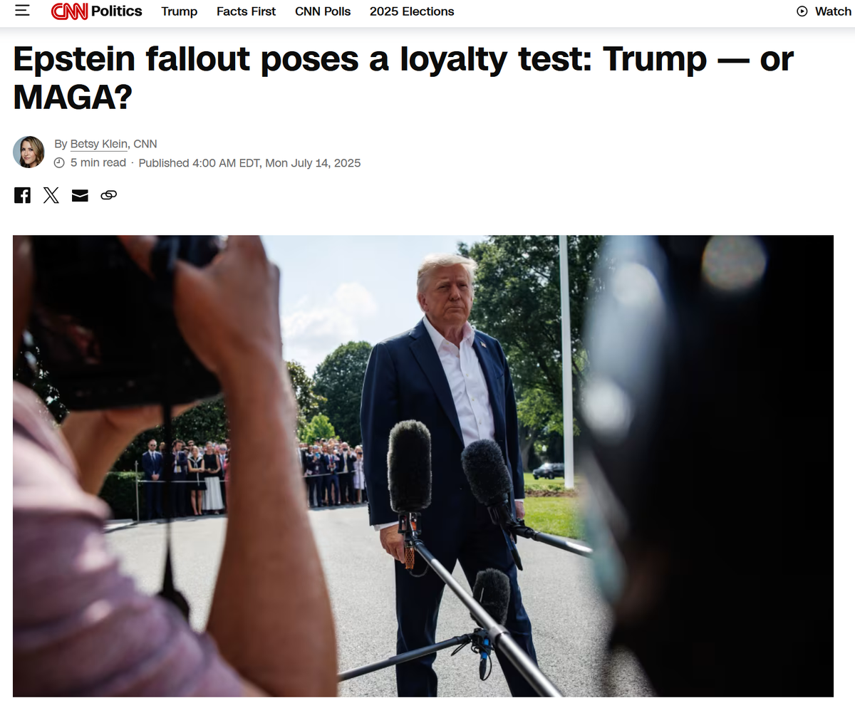     «Последствия дела Эпштейна заставляют пройти тест на лояльность: Трамп или MAGA?»