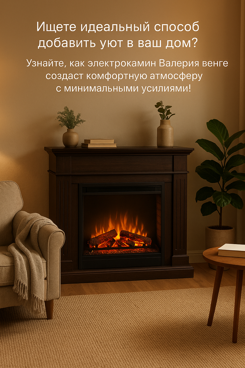    Создайте идеальную атмосферу уюта с электрокамином Валерия венге: комфорт и стиль в одном устройстве Kamin