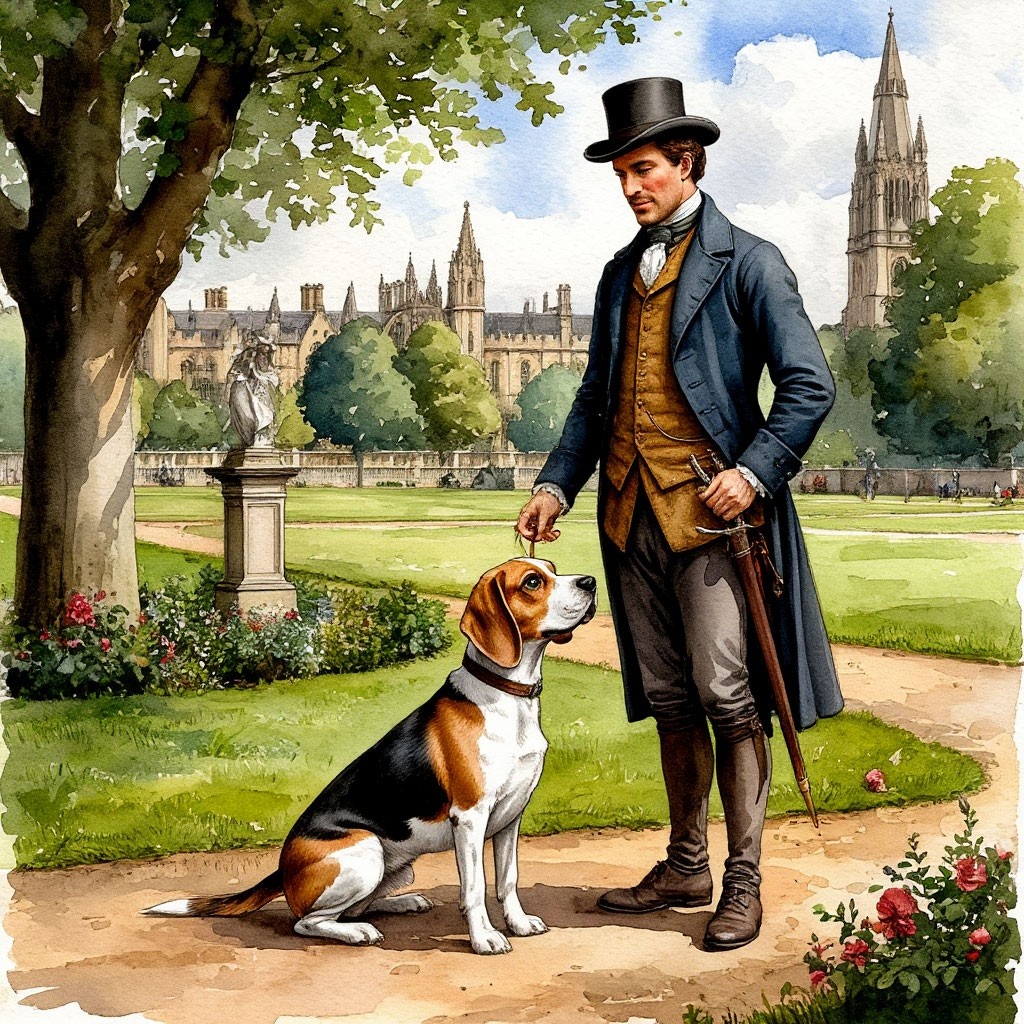 Акварель "Английский джентльмен и бигль".