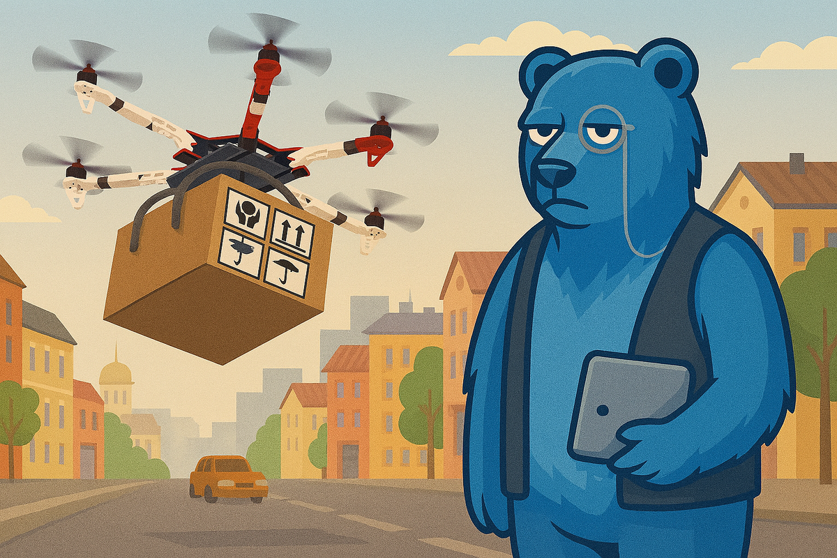 Томский хроникер Фома Силантьевич в Томске наблюдает доставку с использованием беспилотника