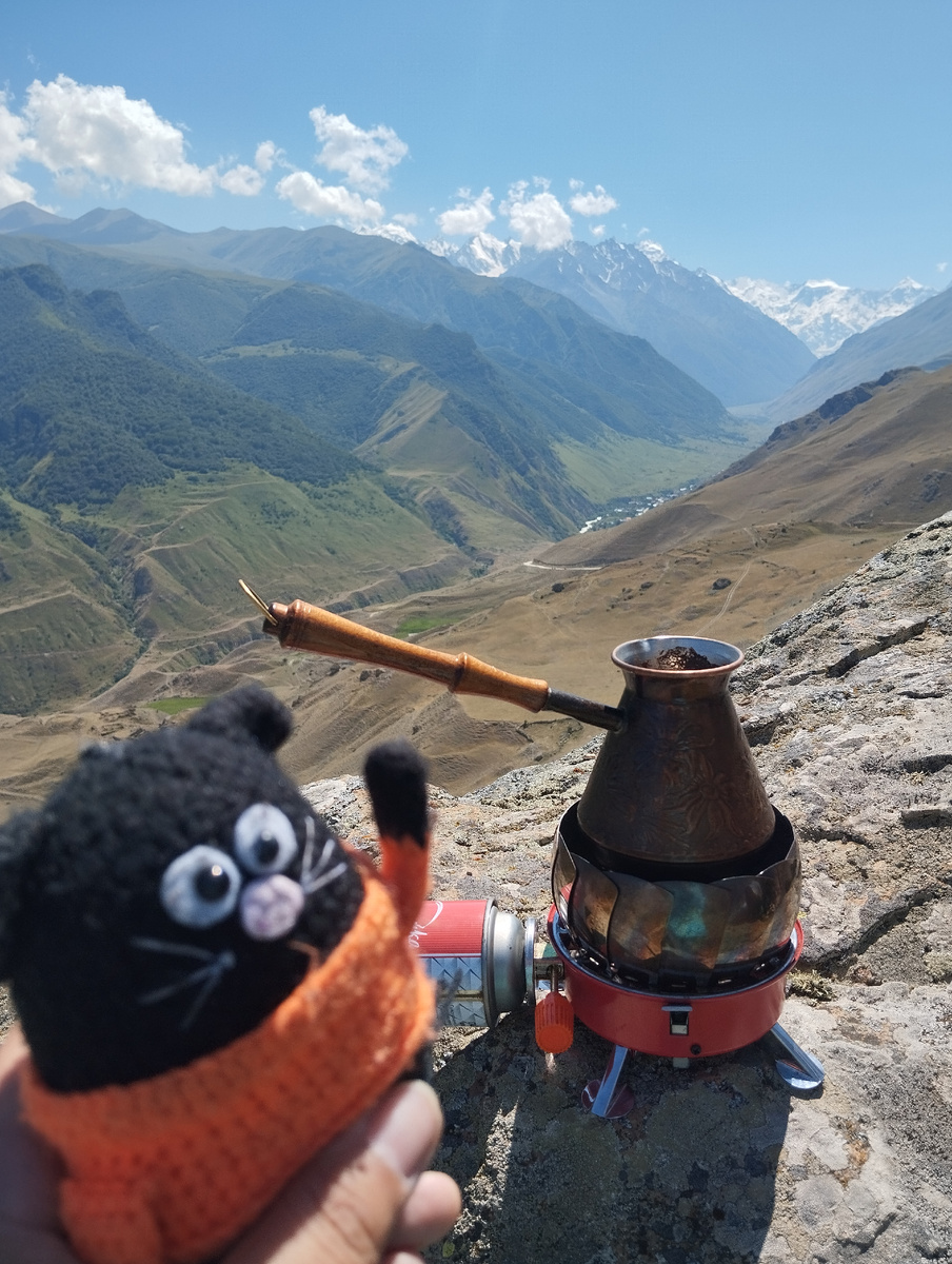 Наш походный кот с вершинным кофе