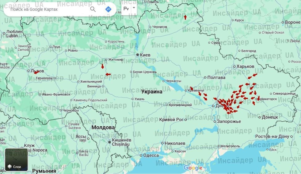    Карта СВО, табун дронов на Днепропетровщине.