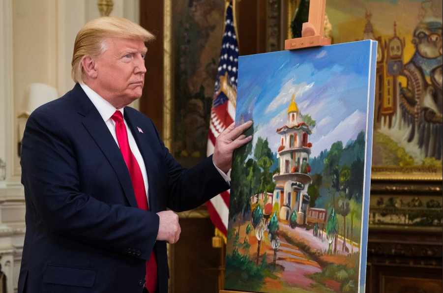 Так ИИ представляет Трампа Живописца. Пальцы у него интересные.  