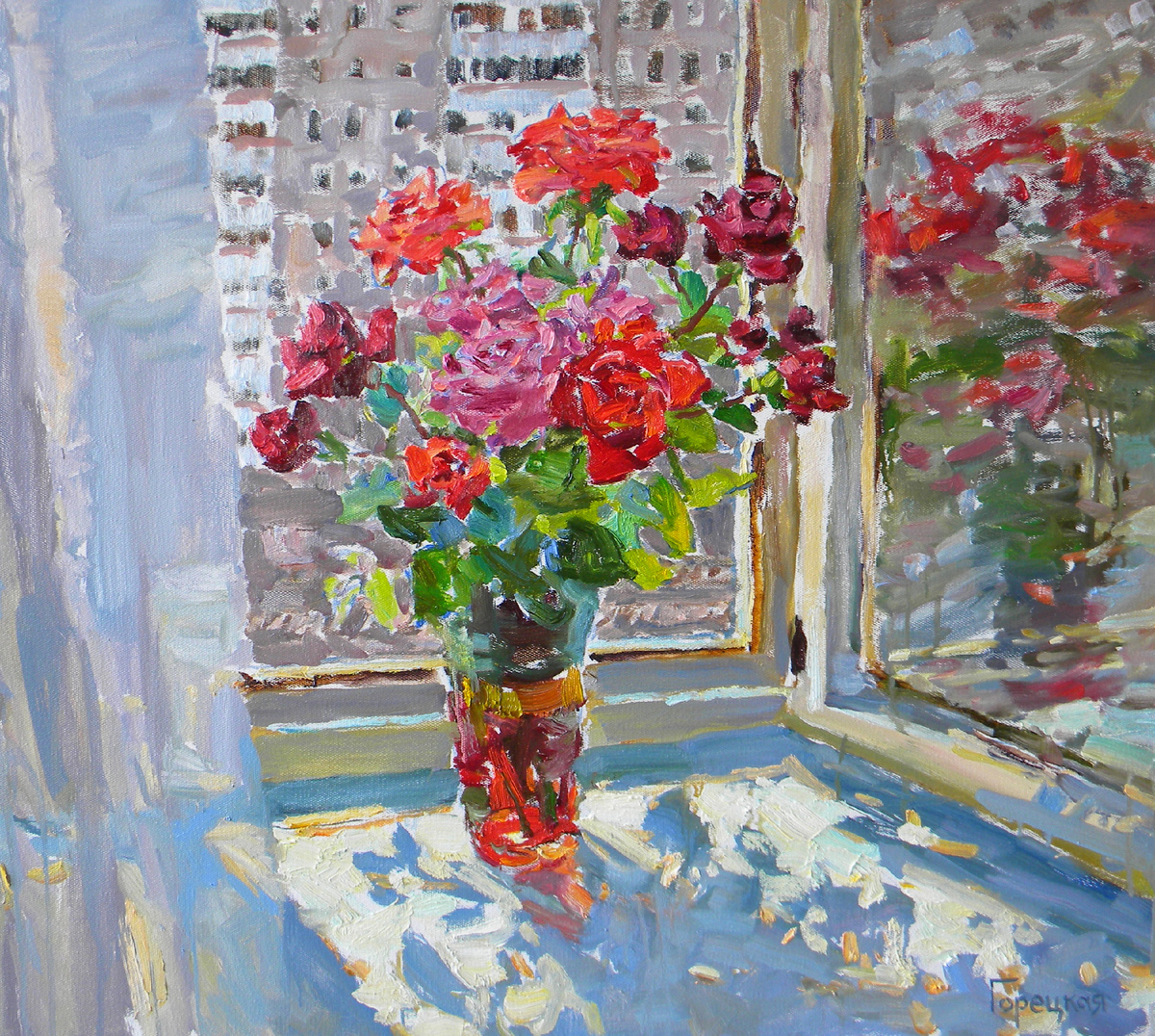 Полина Горецкая "Розы на окне" 2025 холст, масло 80х90