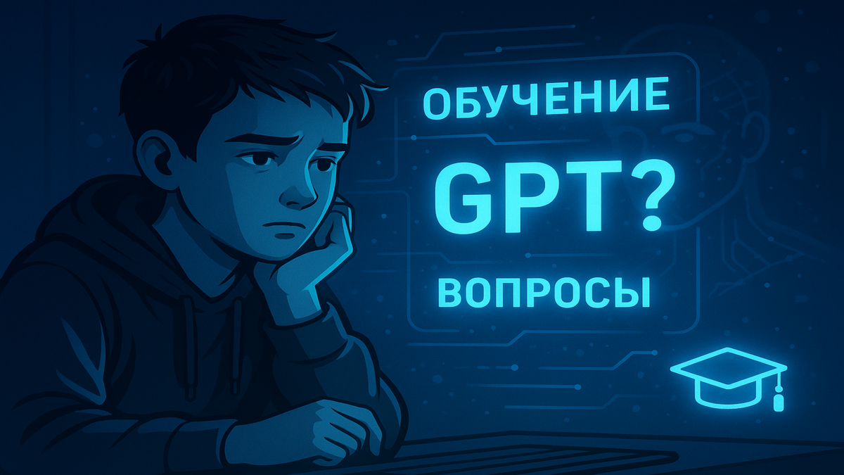 Подросток в раздумьях перед голографическим интерфейсом: учиться самому или полагаться на GPT?
