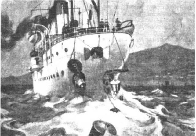 Постановка мин с минзага типа "Амур". Изображение из открытых источников 