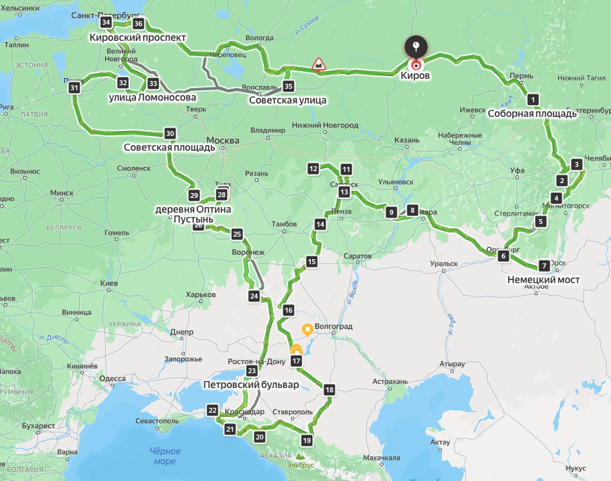 Карта нашего путешествия май-июль 2025