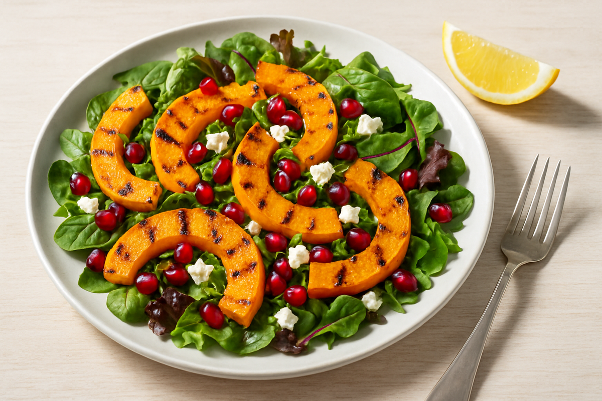 Яркий салат с тыквой гриль и фетой на летнем столе