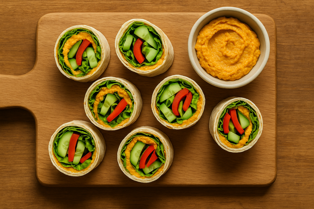 Роллы с тыквенным хумусом и свежими овощами — лёгкий перекус на лето