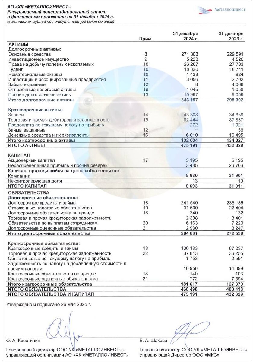 Источник: отчет ХК "Металлоинвест" по МСФО за 2024 г.