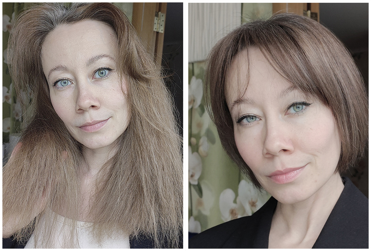 Из длиноволосой почти блондинки в шатенку