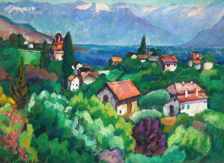 И. Машков, «Пейзаж с крышами домов. Швейцария» (1914)