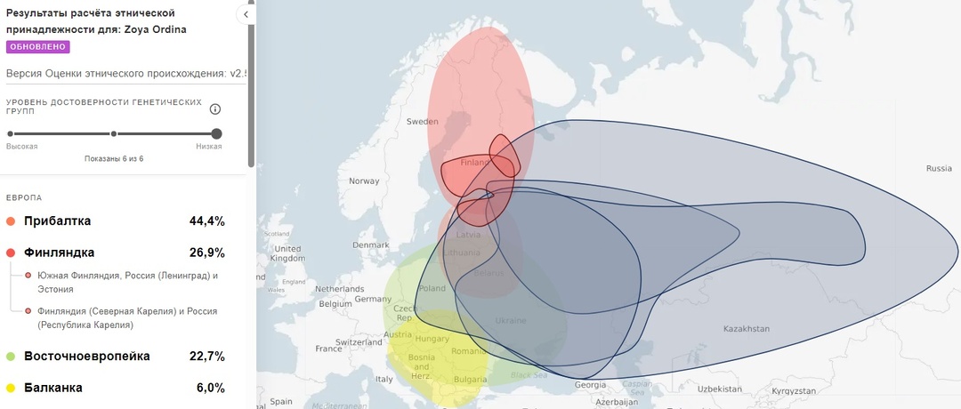 Происхождение жителей Утманово по данным компании MyHeritage