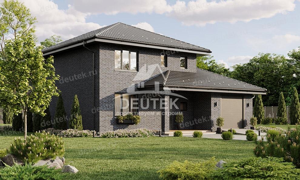 Проект двухэтажного дома 195 м2 с кабинетом и одноместным гаражом