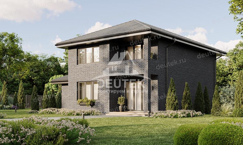 Проект двухэтажного дома 195 м2 с кабинетом и одноместным гаражом