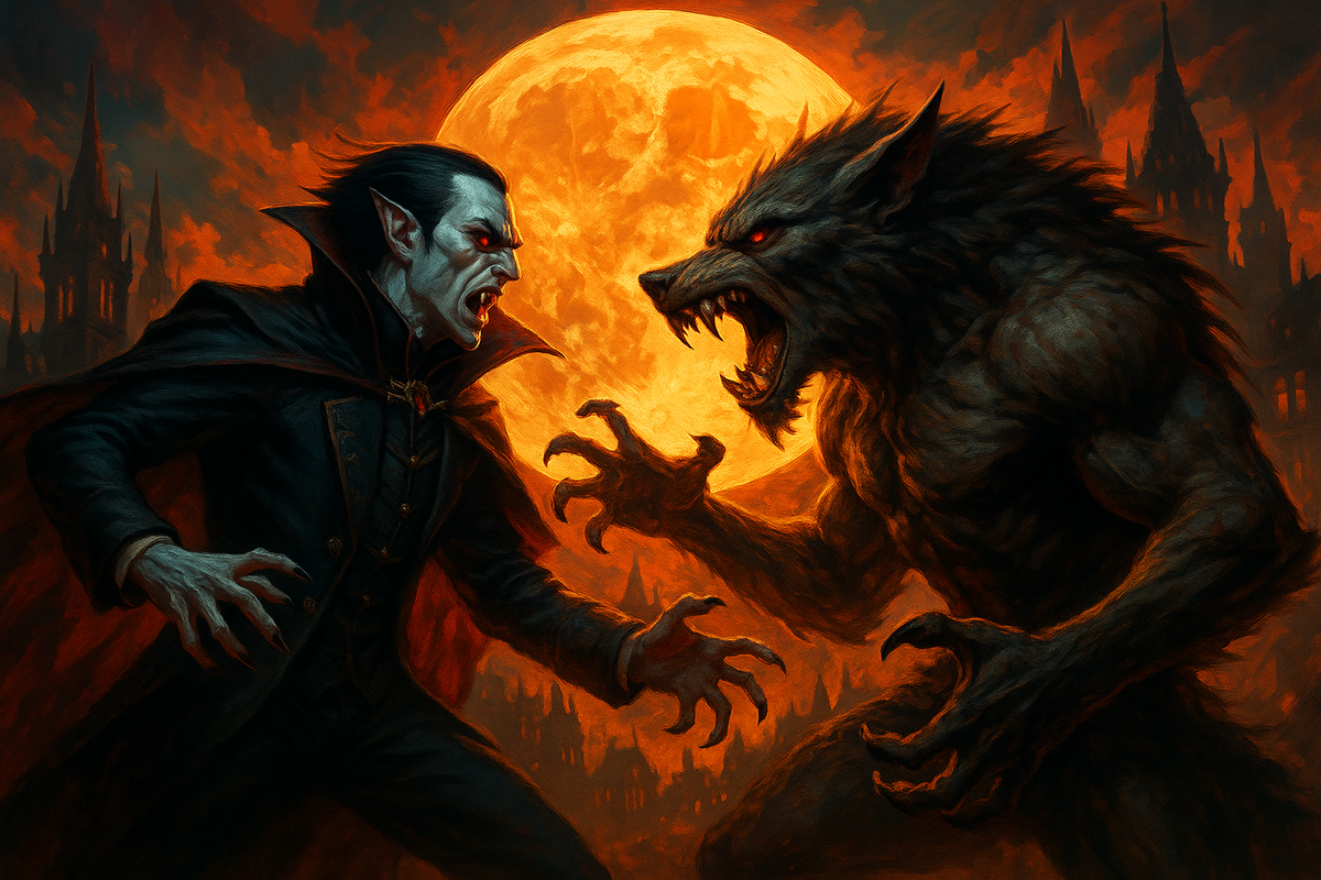 Схватка вампира и оборотня.