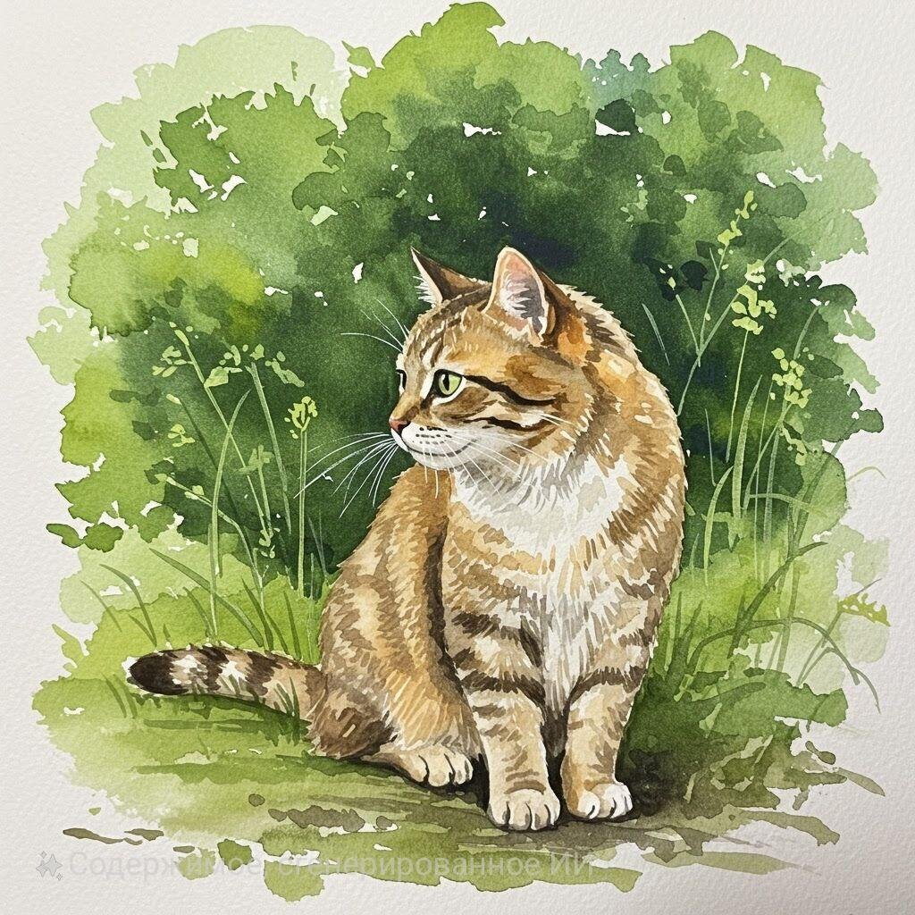 Кошка на самовыгуле. Изображение сгенерировано с помощью искусственного интеллекта.