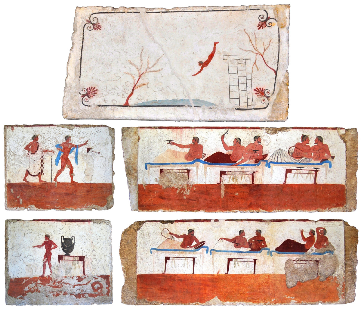 Фрески «Гробницы ныряльщика», 470 год до н. э. (Пестум в Великой Греции, на территории нынешней южной Италии).