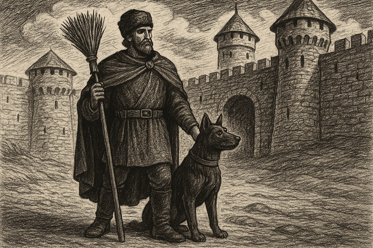 Символы опричнины — голова собаки и метла.