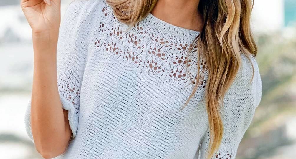 4 ажурных женских пуловера с коротким рукавчиком. Модели спицами