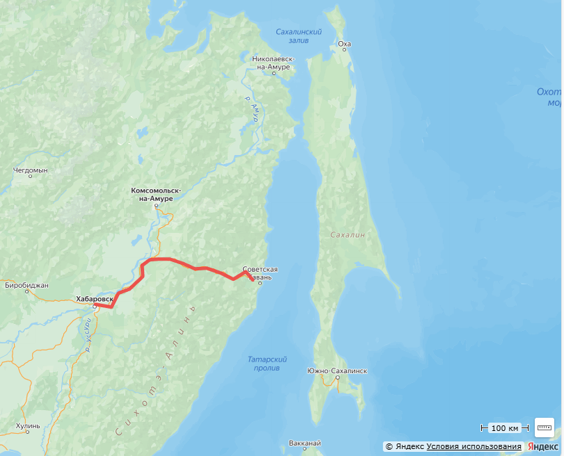 Маршрут первого дня. Добрались до побережья Татарского пролива.