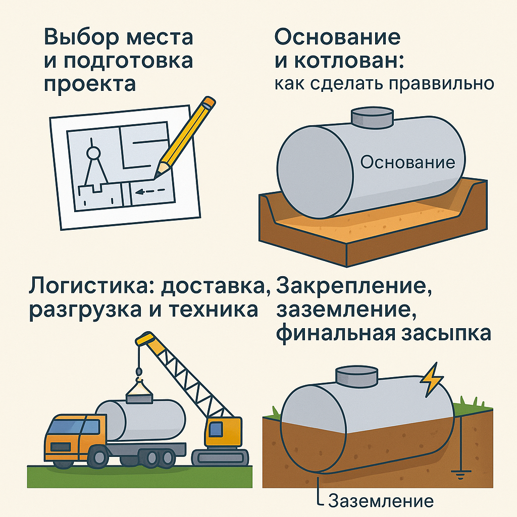 схема монтажа подземного резервуара