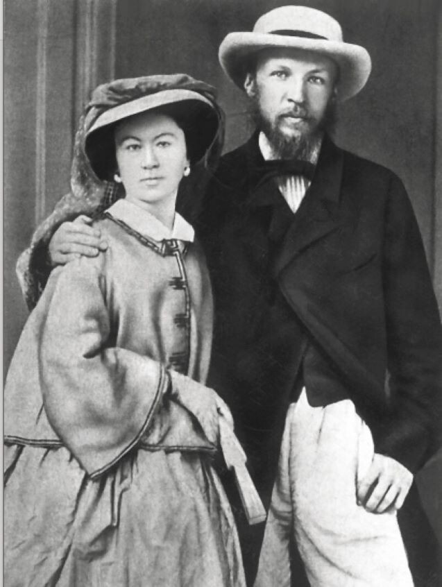 Дмитрий Менделеев с женой Феозвой во время свадебного путешествия по Европе