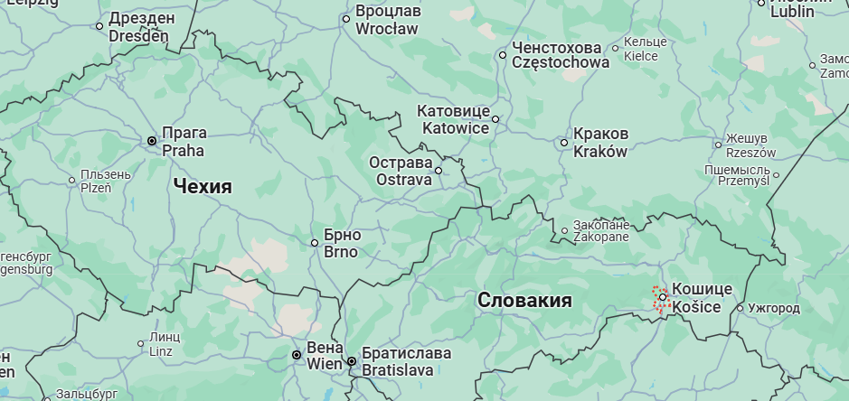 Кошице на карте Чехословакии 