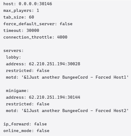 Часть конфигурационного файла BungeeCord